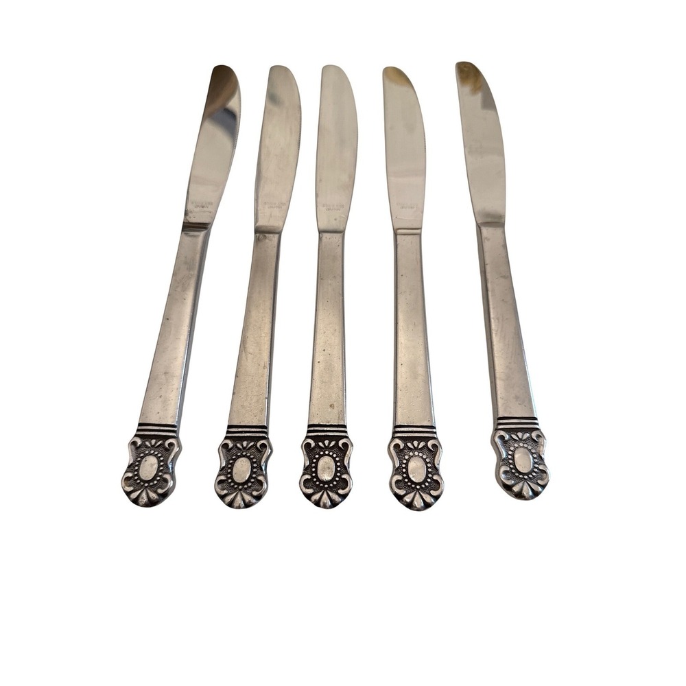 5 Hanford Forge Mystique‎ Dinner Knives Japan Stainless Floral Replacement
